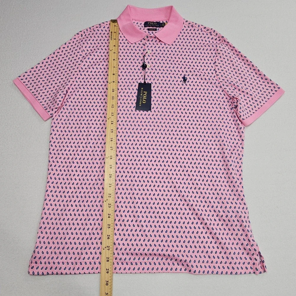 Polo Ralph Lauren Classic Fit Pink Paisley Short Sleeve Polo Shirt Men L Stretch